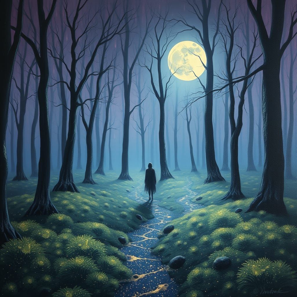 Spectral Forest of Glowing Tears in Gothic Surrealism Style