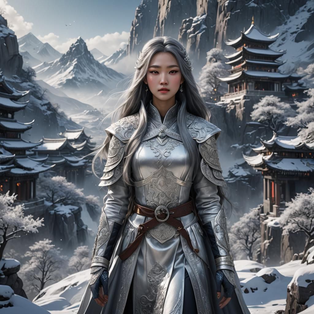 Silver-Eyed Xianxia Beauty on Snowy Summit