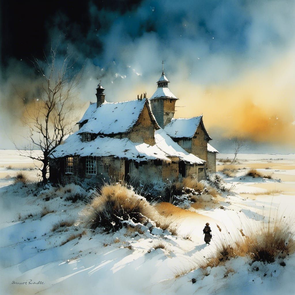 Icy Desert Watercolor Painting with Intricate Details