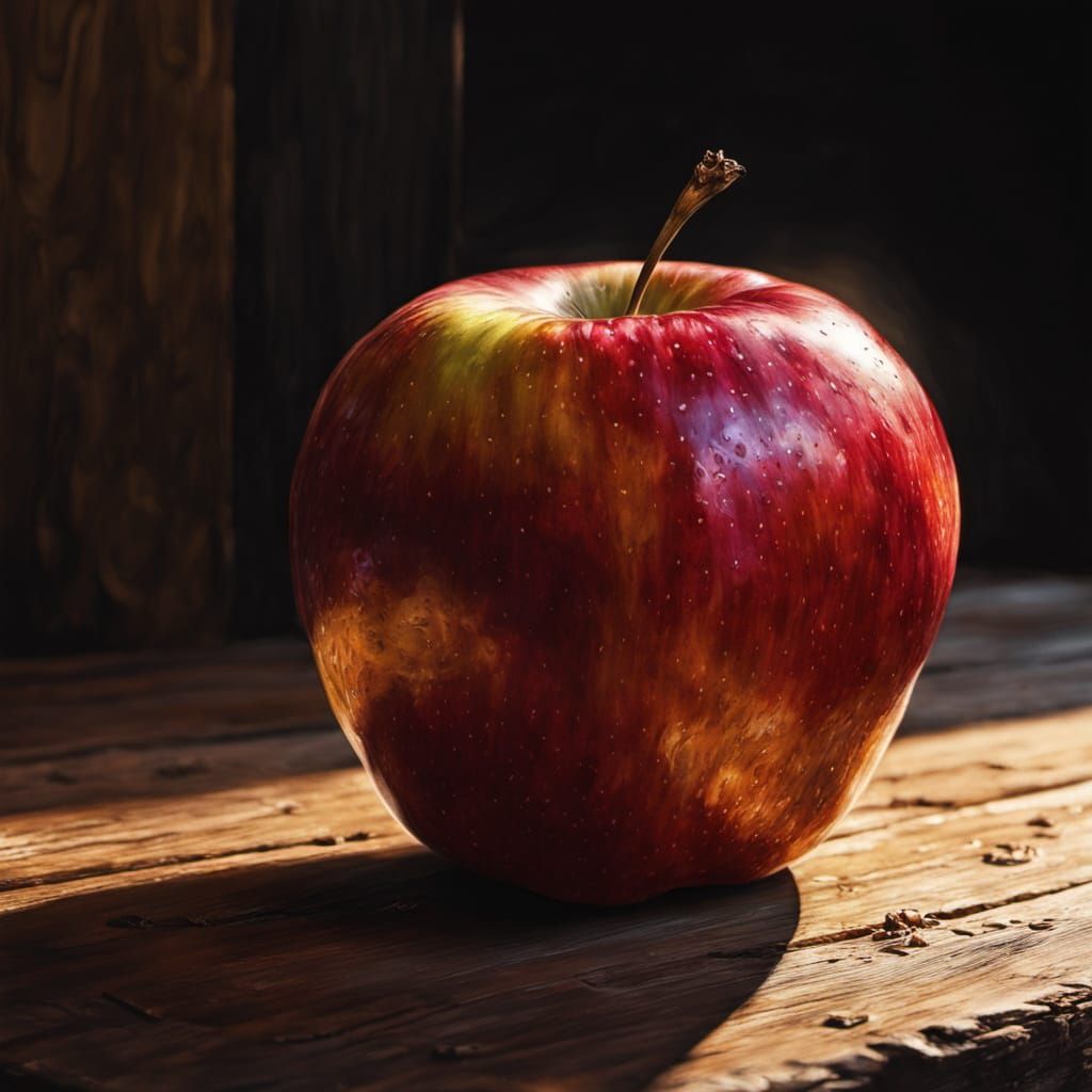 Impressionist Oil Painting of a Juicy Red Apple