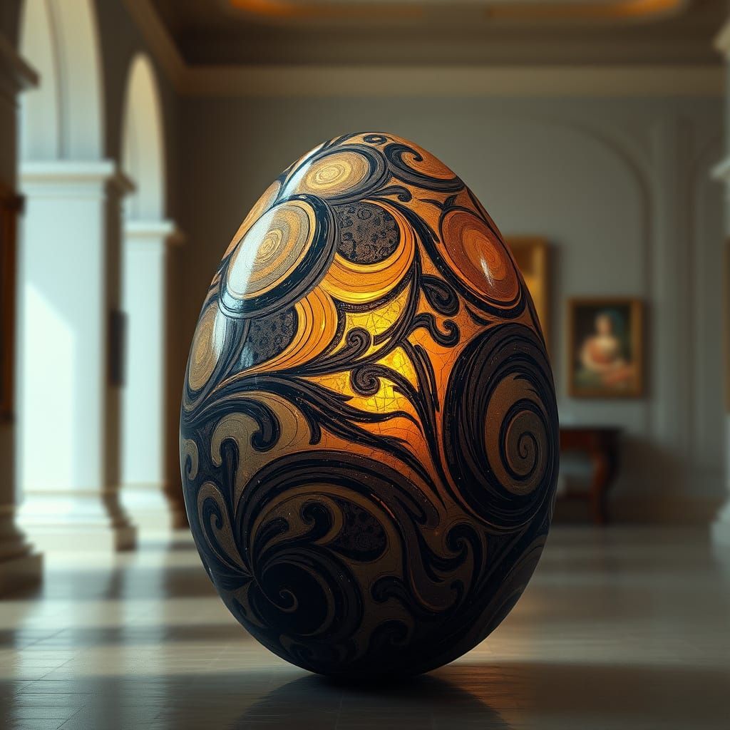 Surreal Easter Egg in Impressionist Oil Painting Style