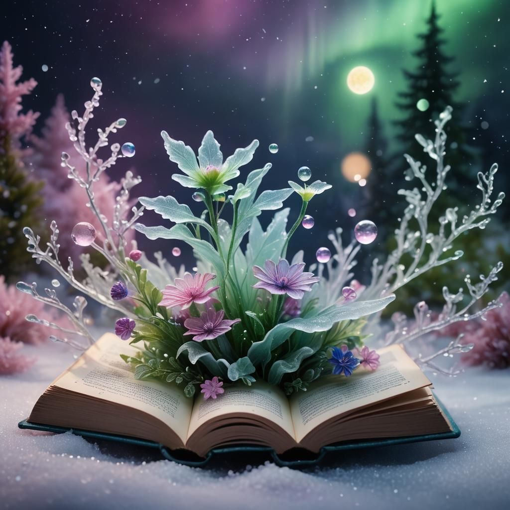 Miniature Ice Flower Sculpture in Digital Painting Style