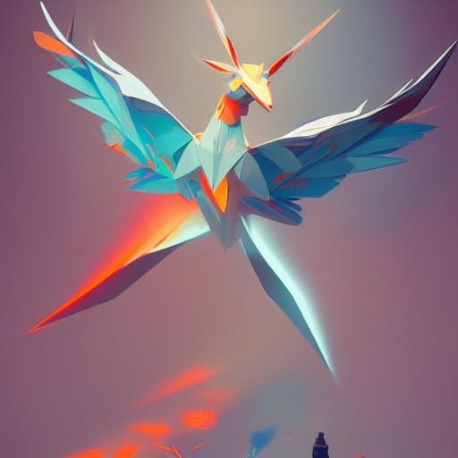 Dynamic Paper Cranes in Digital Art Style