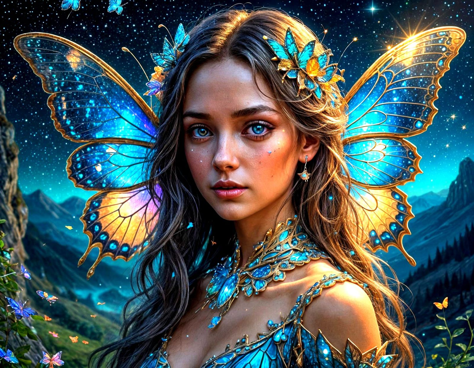 Crystal Galaxy Butterfly in Deep Night