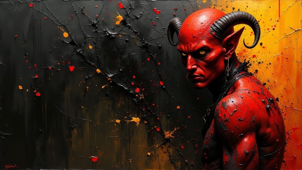 Red Tiefling Portrait in Dark Oil Paint Style