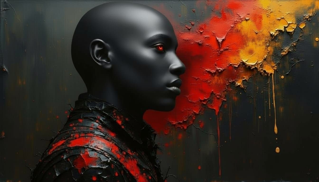 Dark Oil Painting of a Red Tiefling