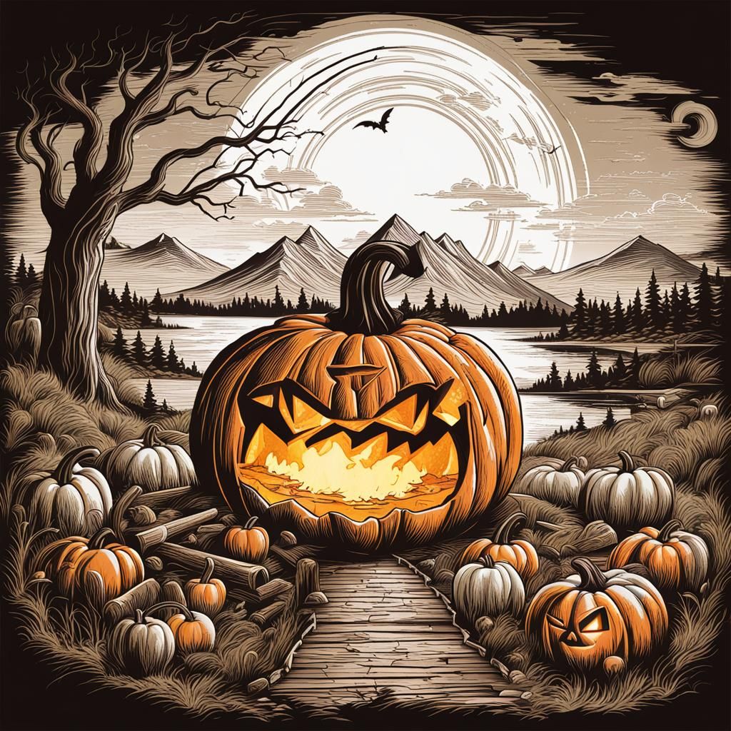 Campfire Inside a Carved Pumpkin