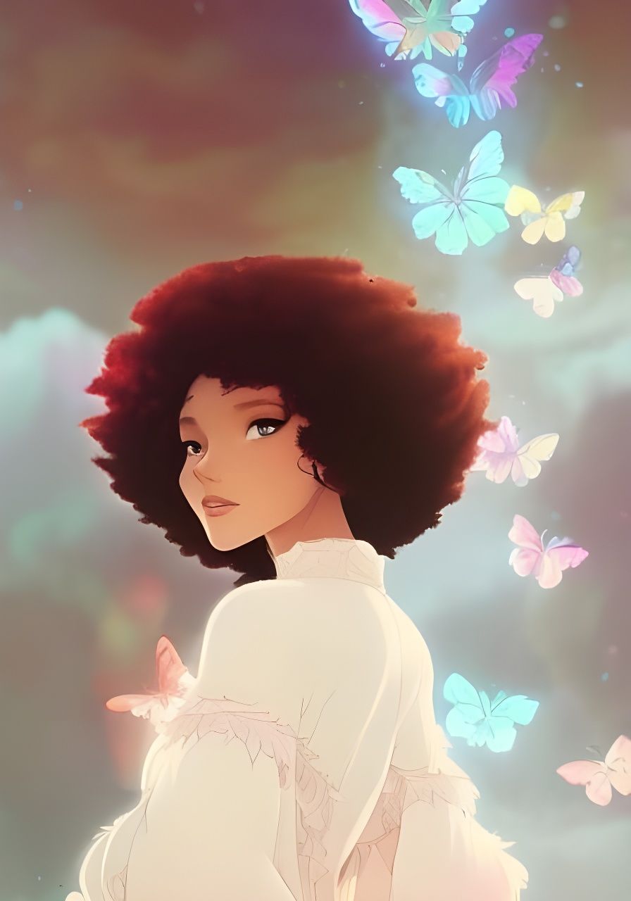 Woman with Butterfly Afro in Guweiz and Keane Style