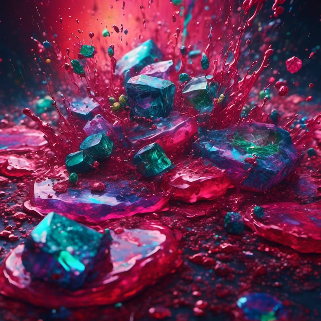 Green Water Flows from Ruby Gemstone in Graffiti Art