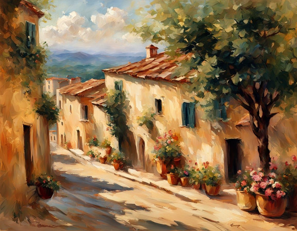 European Town Spring Morning Oil Painting