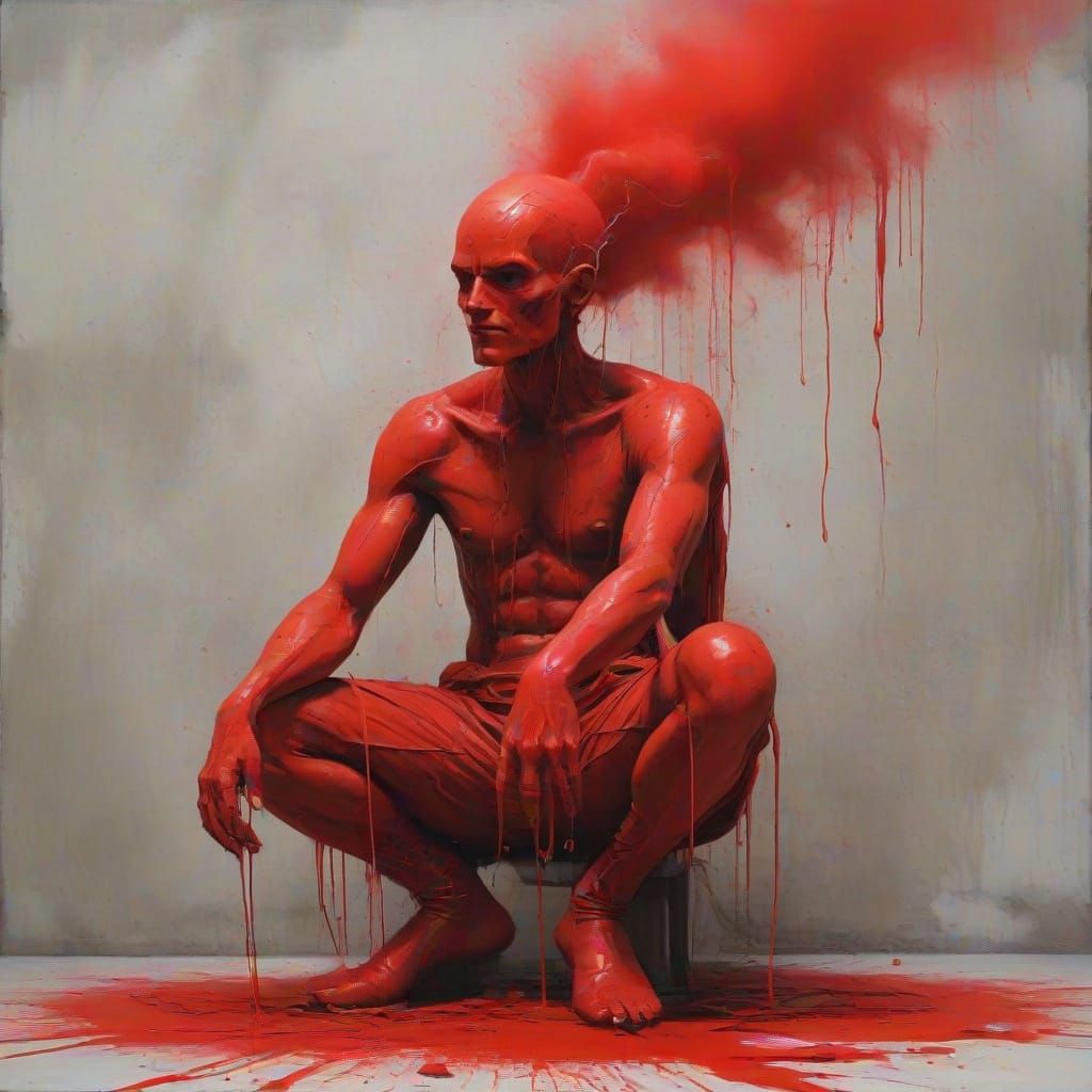 Electric Crimson Smoke Tricks in Morbid Concrete Art Style