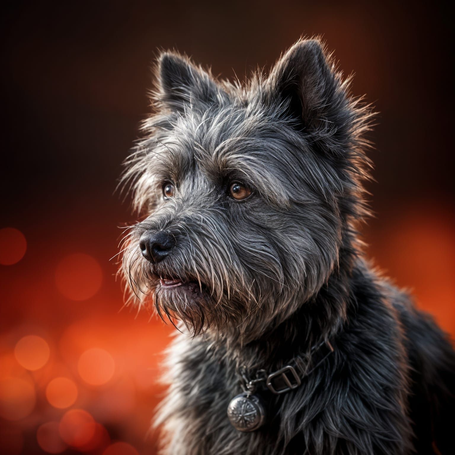Hyperrealistic Gray Cairn Terrier Portrait in Dramatic Light...