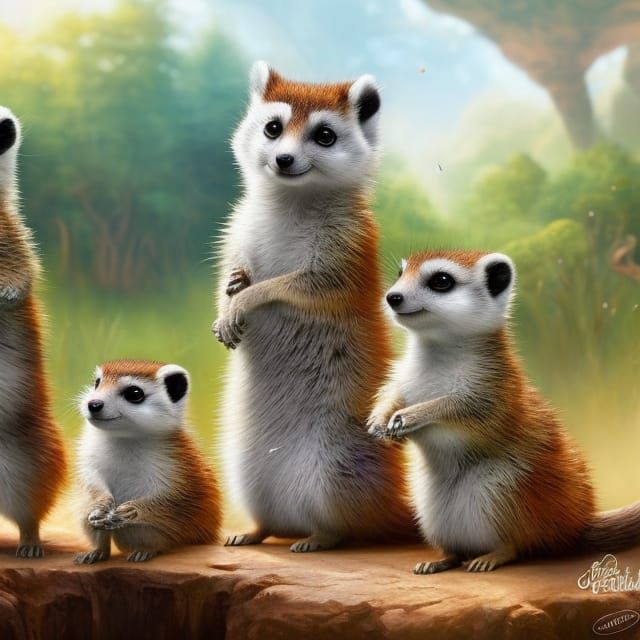 Meerkats Playing: A Surreal Digital Painting