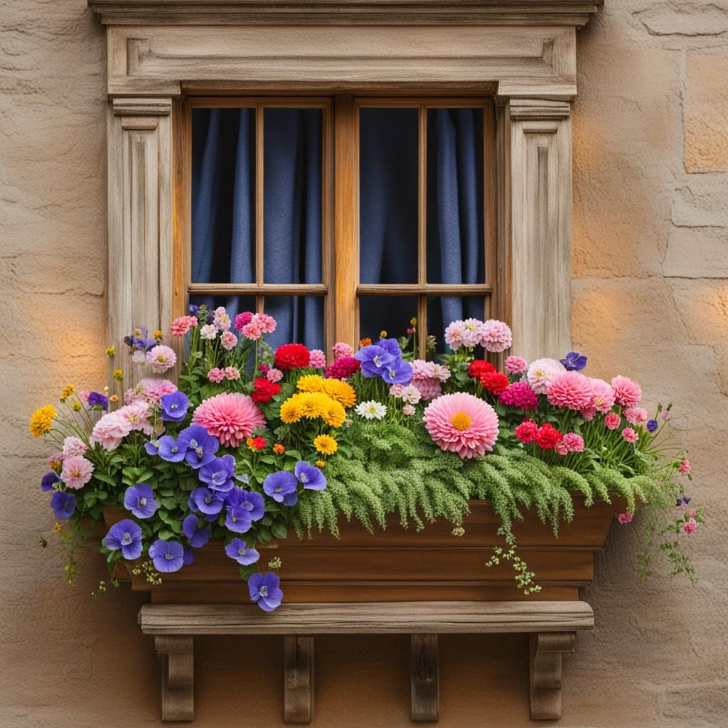 Window Box Bursting With Colorful Flowers