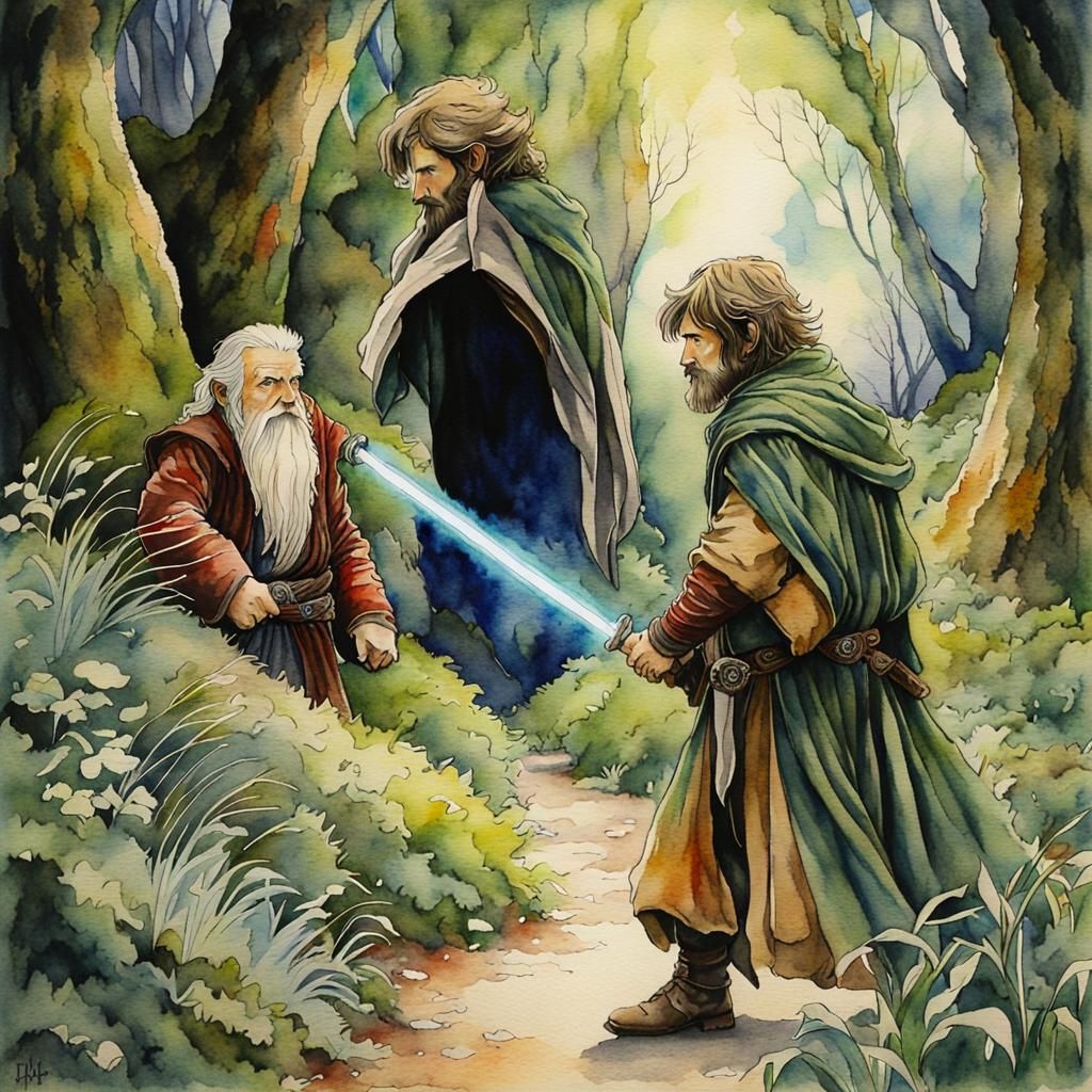 Hobbit Meets Jedi in Watercolor Style