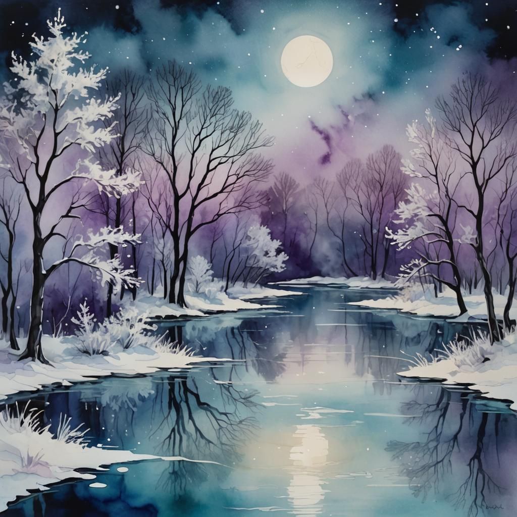 Icy Lake: Frosted Alcohol Ink Landscape