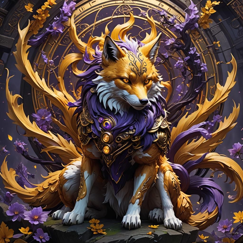 Nine-Tailed Fox in Dark Fantasy Style