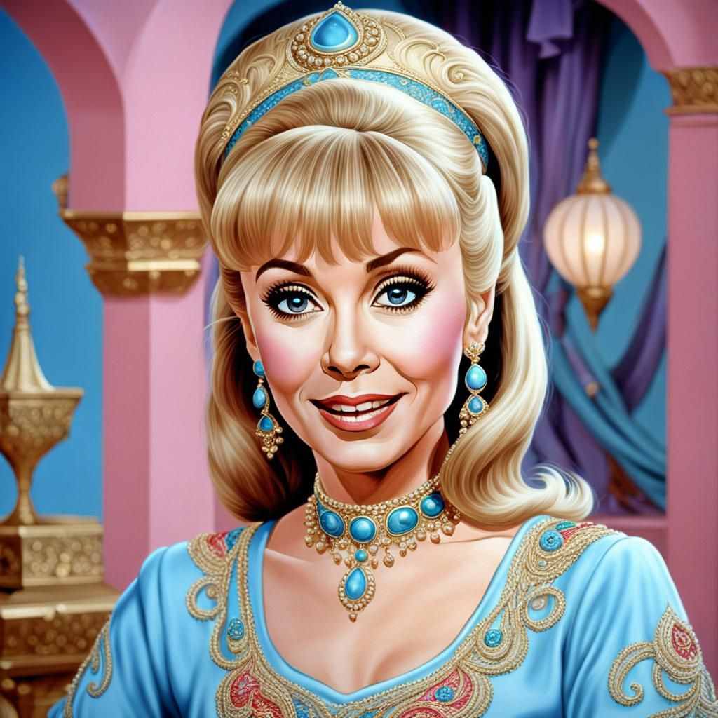 Hyperrealistic Portrait of Genie Inspired by Barbara Eden