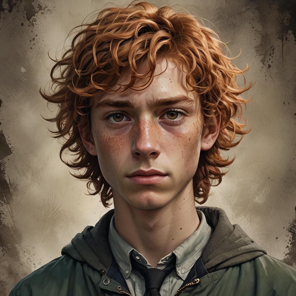 Hyperrealistic Portrait of Ginger-Haired Teen in Matte Paint...