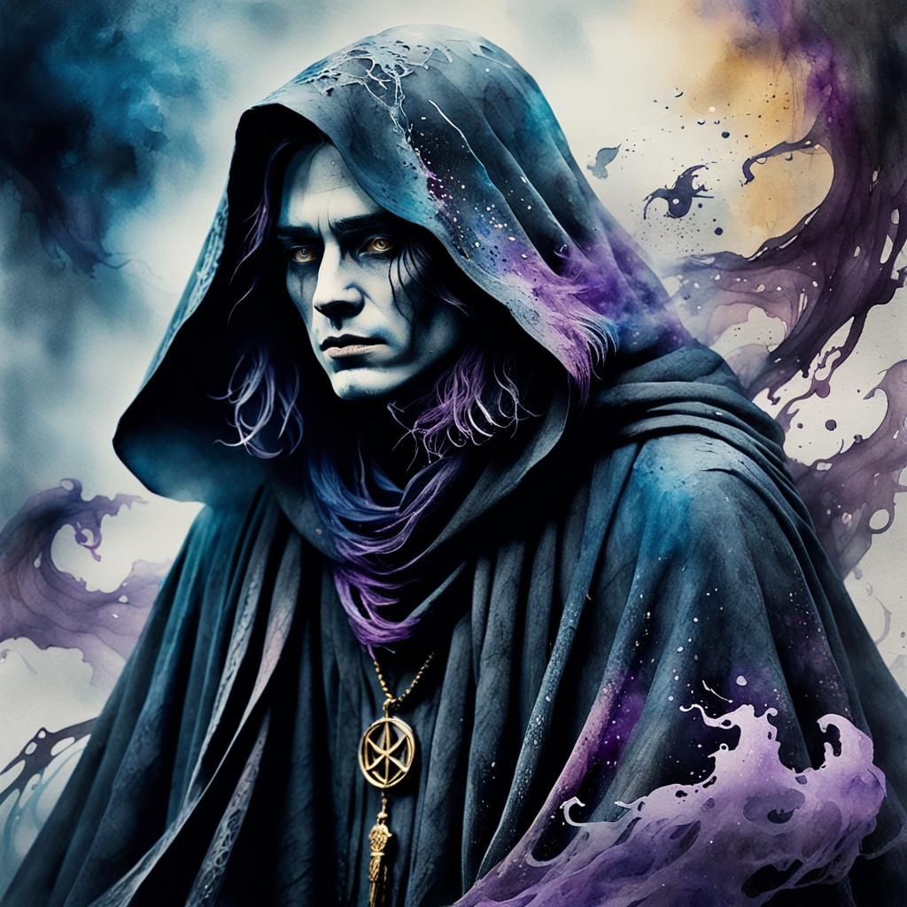 Mystical Cloak in Watercolor Ink Splash Art