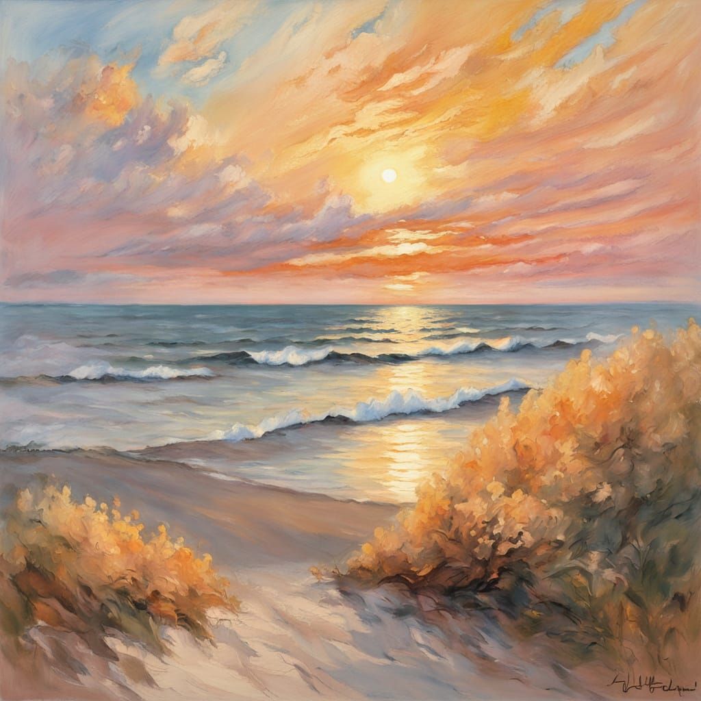 Impressionist Shoreline Serenity at Sunset