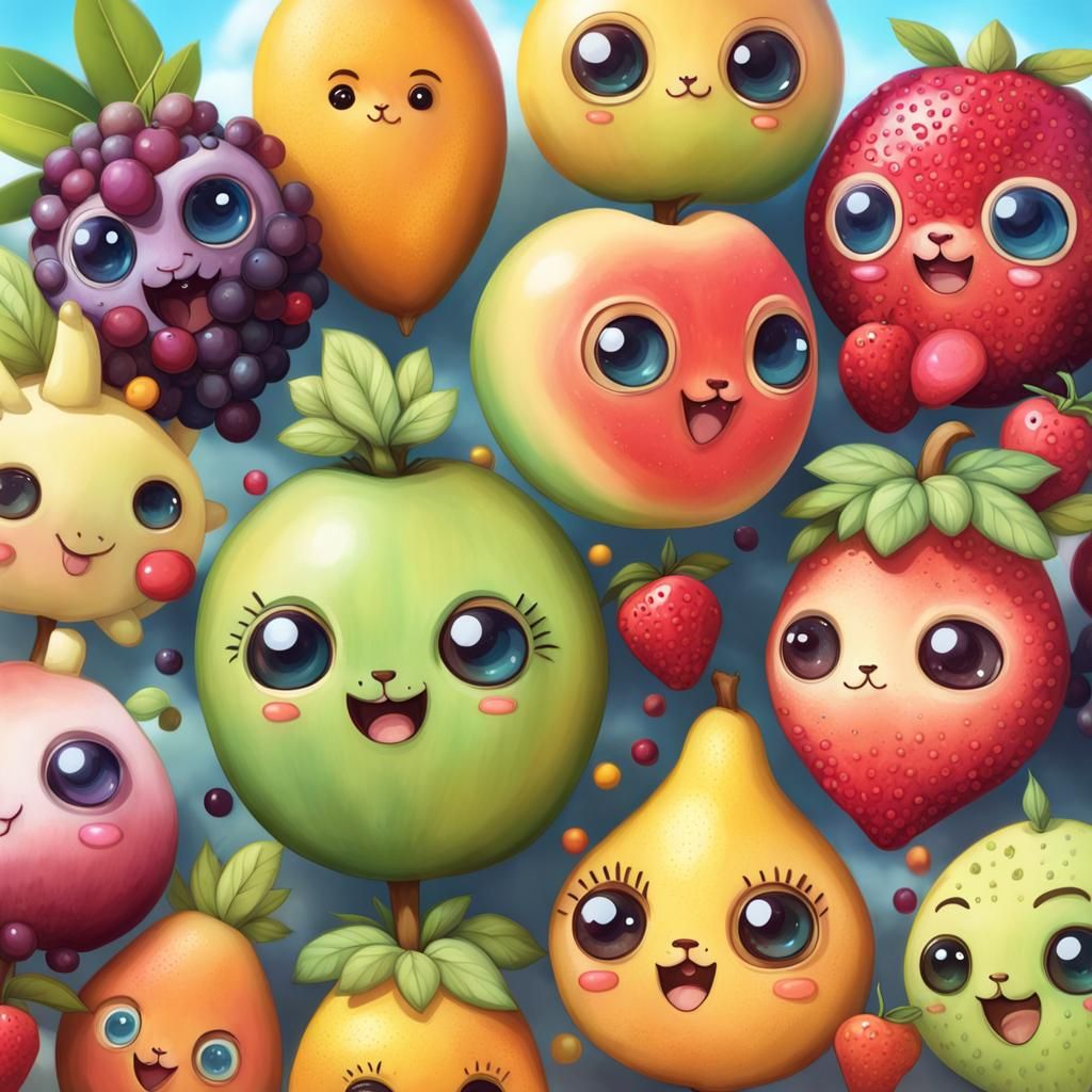 Adorable Fruit Creatures in Chibi Style