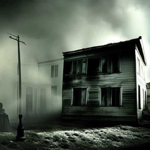 Haunted Victorian House with Ghosts in Windows