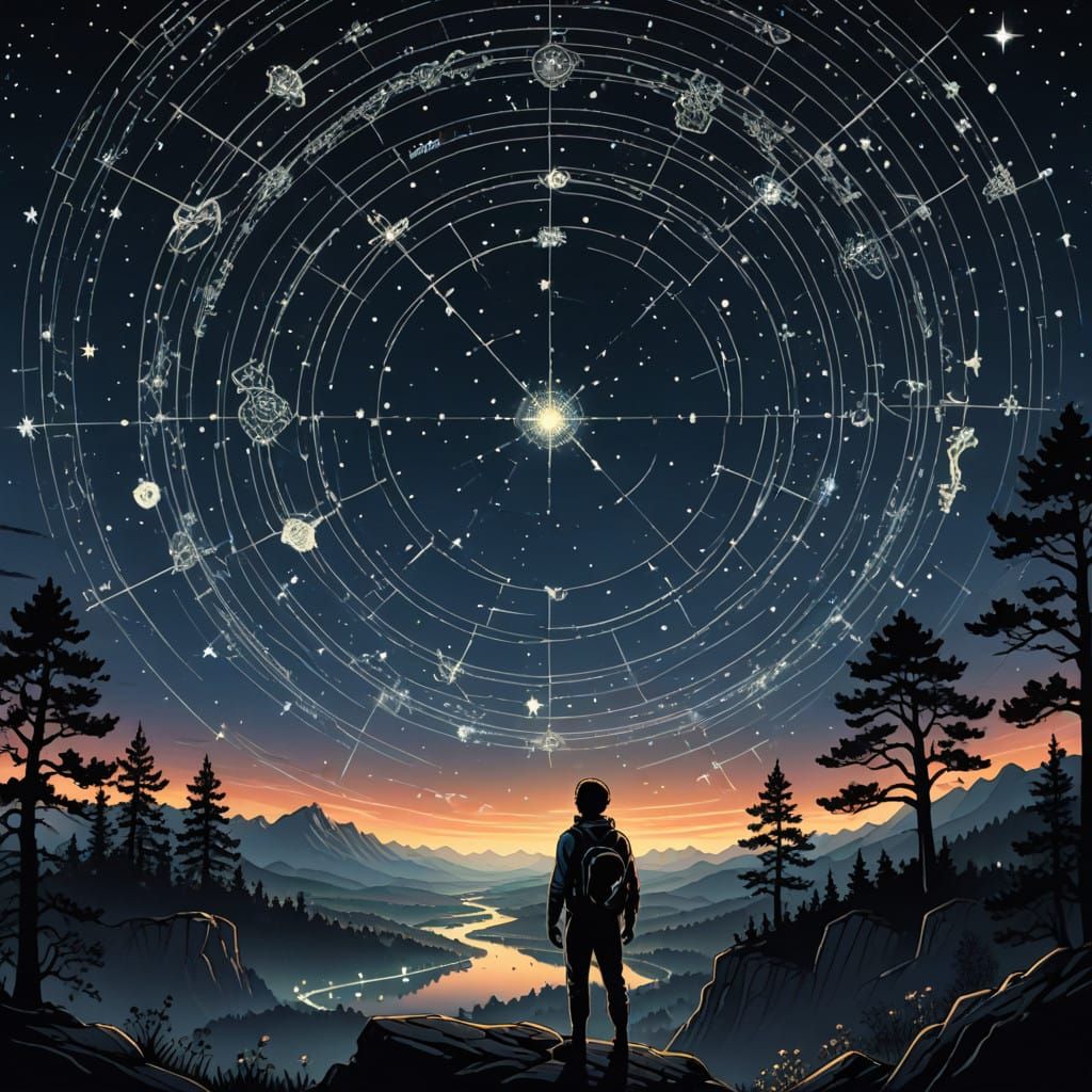 Starry Night Sky Map Reveals Constellations in Glowing Light