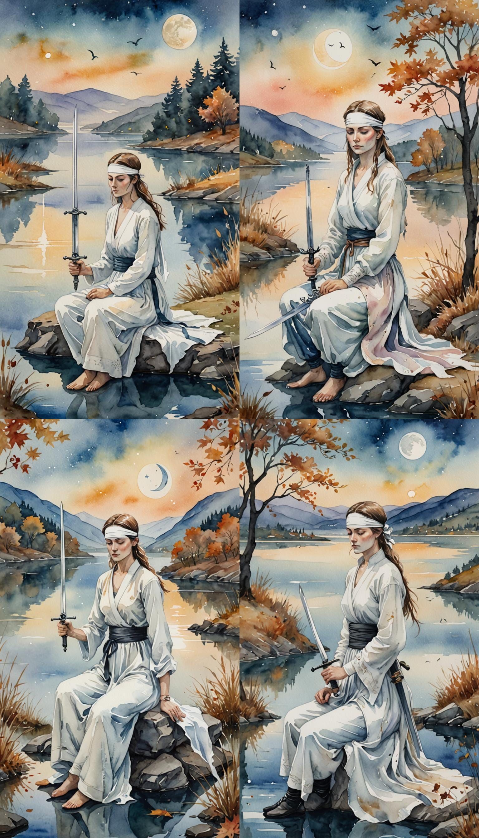 Two of Swords Watercolor: Balance and Indecision