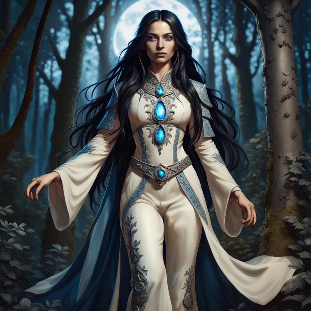 Kalashtar Druid Portrait in Moonlit Forest: Hyperrealistic A...