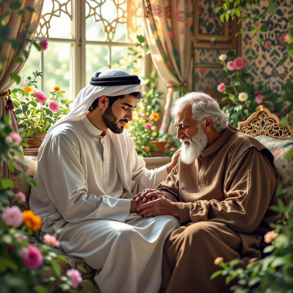 Emotional Farewell in an Islamic Home, Digital Art