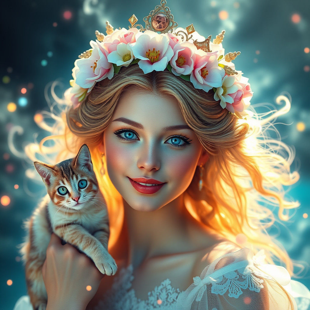 Ethereal Princess with Aurora Floral Crown in 8k