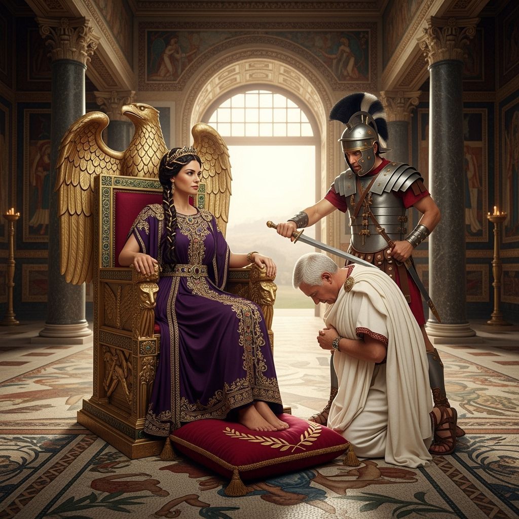 Empress on Eagle Throne in Ancient Roman Palace