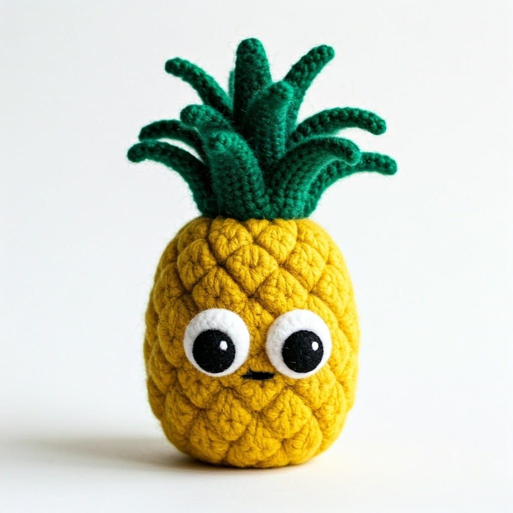 Cute Knitted Pineapple Character with Adorable Eyes