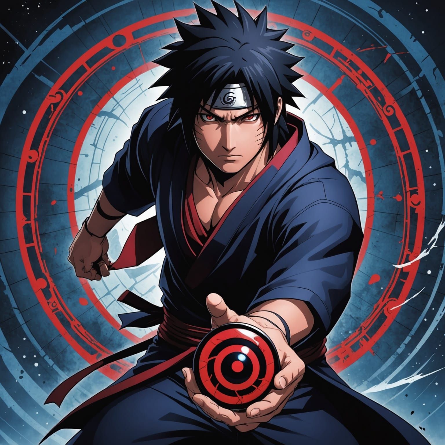 Sasuke Uchiha with Sharingan Eyes in Comic Art Style