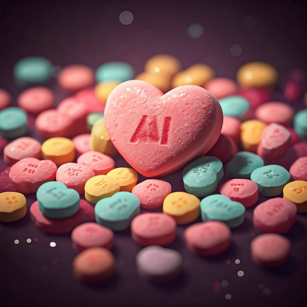 Vibrant Candy Hearts in Whimsical Treasure Trove