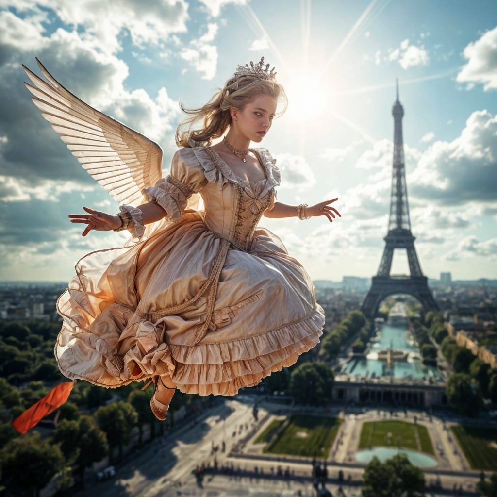 French Angel Soars over Hyperrealistic Paris