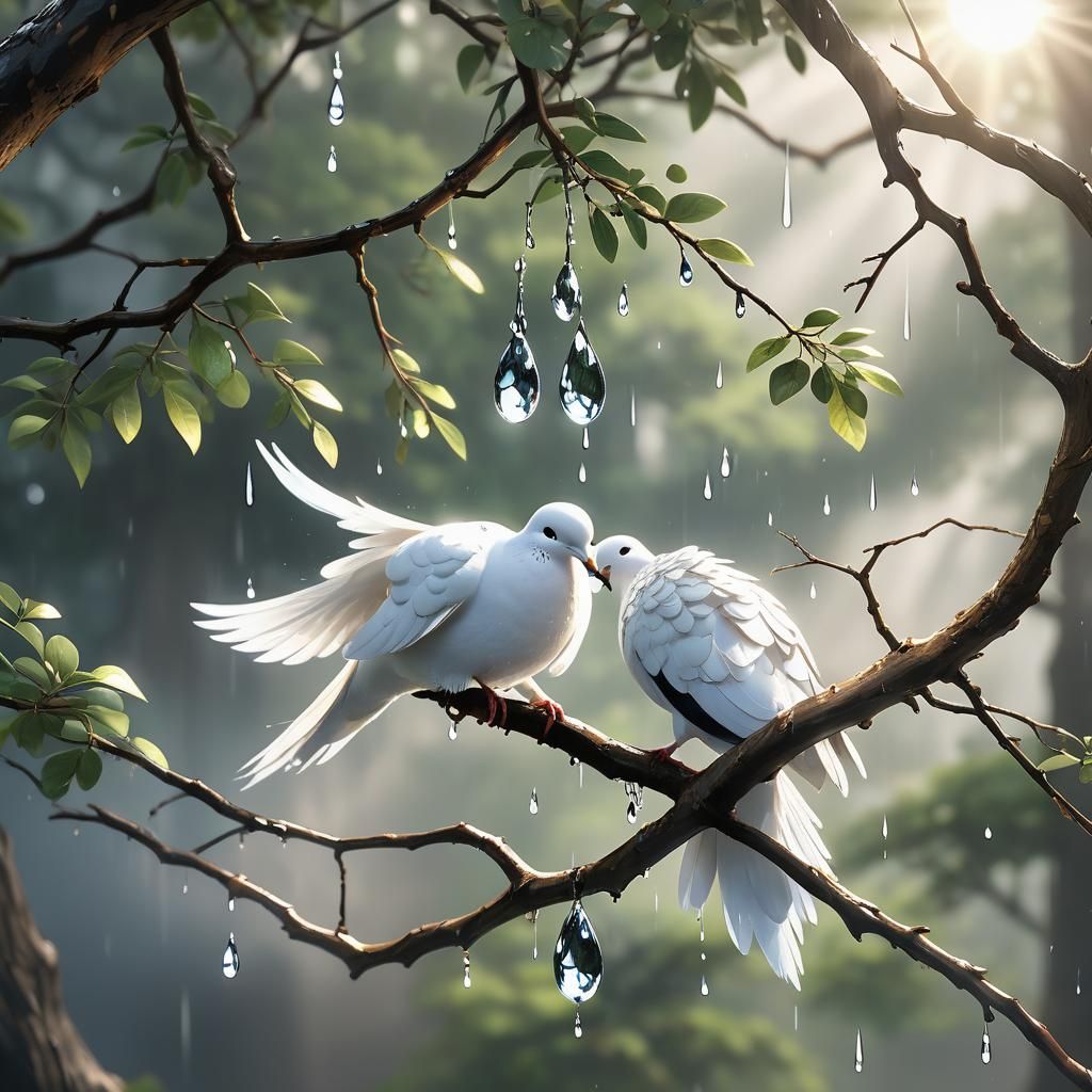 Dove in Raindrop: Surreal 3D Anime Art