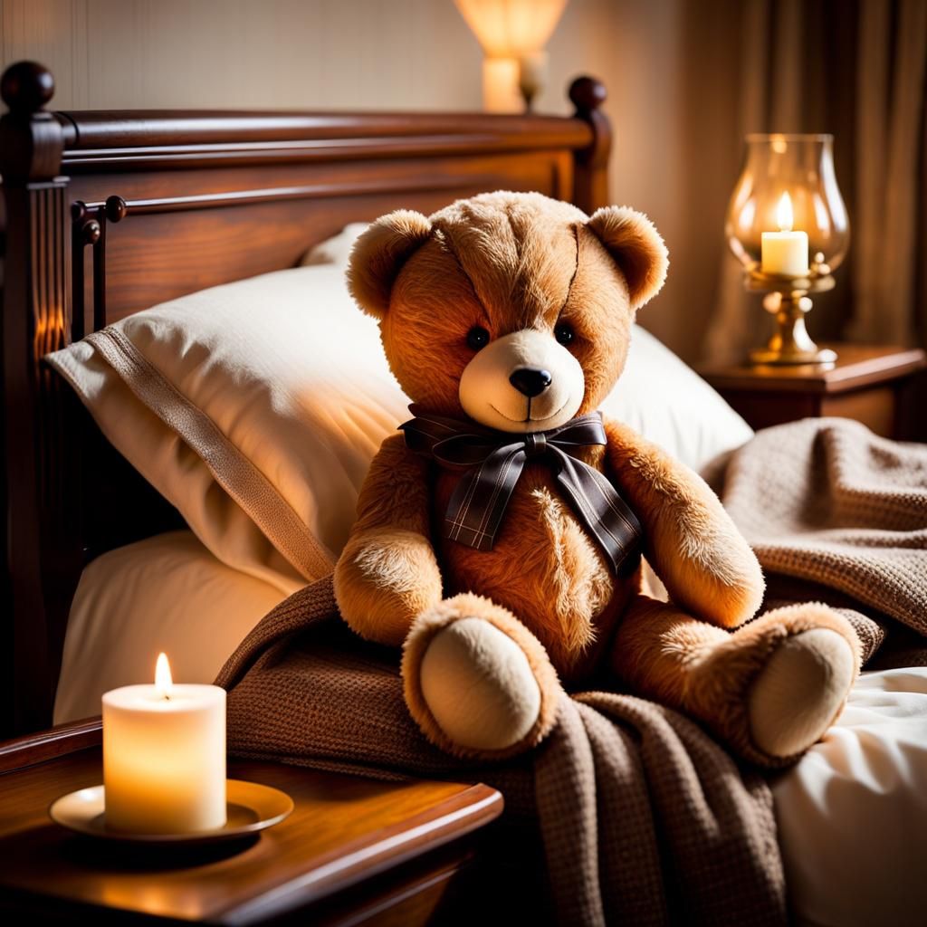 Cozy Teddy Bear in Candlelight, Soft Focus