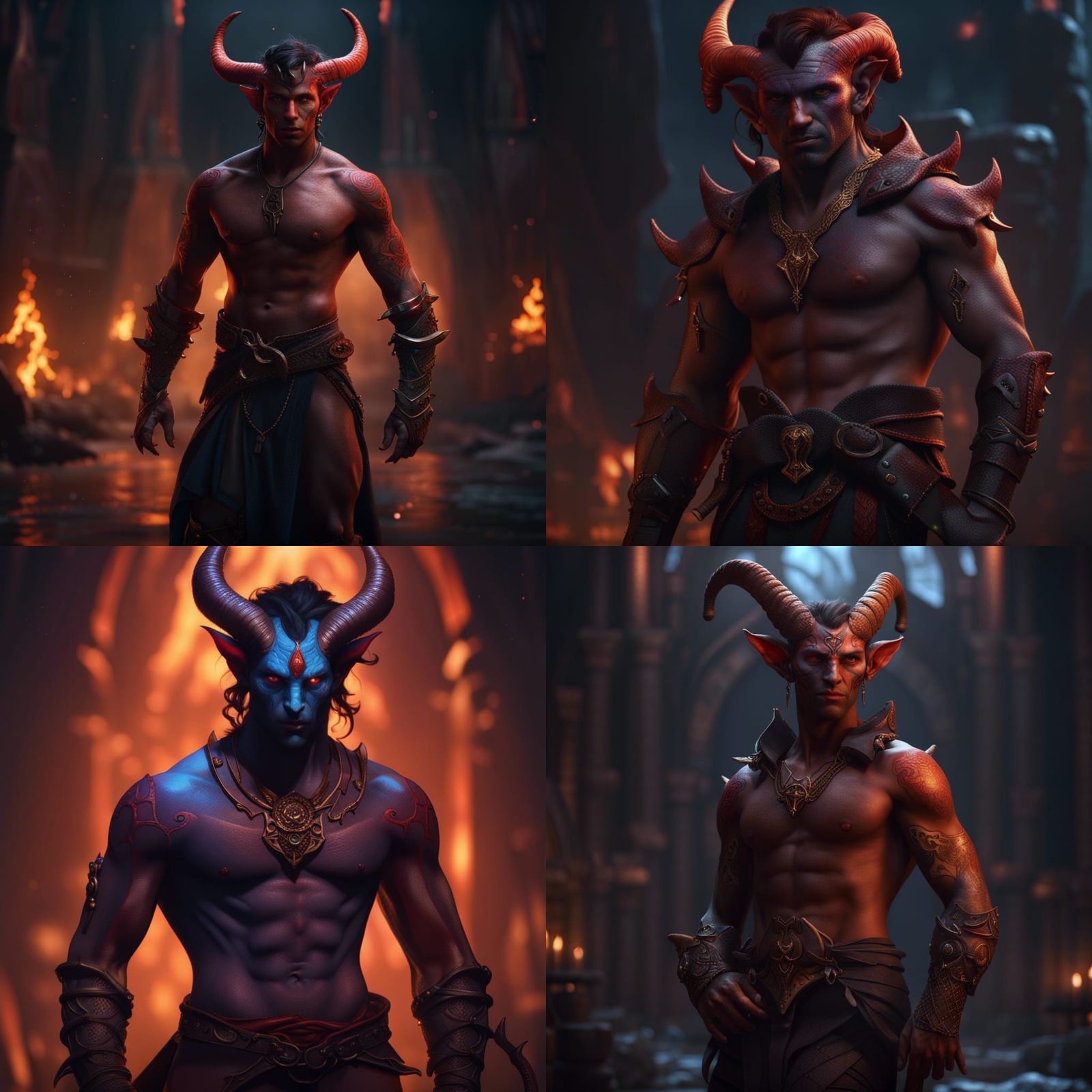 Shirtless Male Tiefling in Detailed Fantasy Art