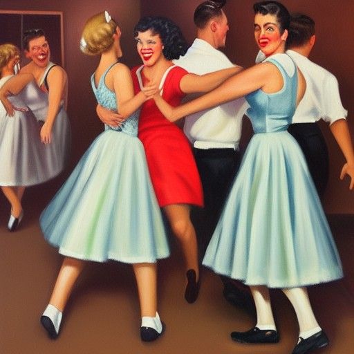 1950s Sock Hop Dance Oil Painting