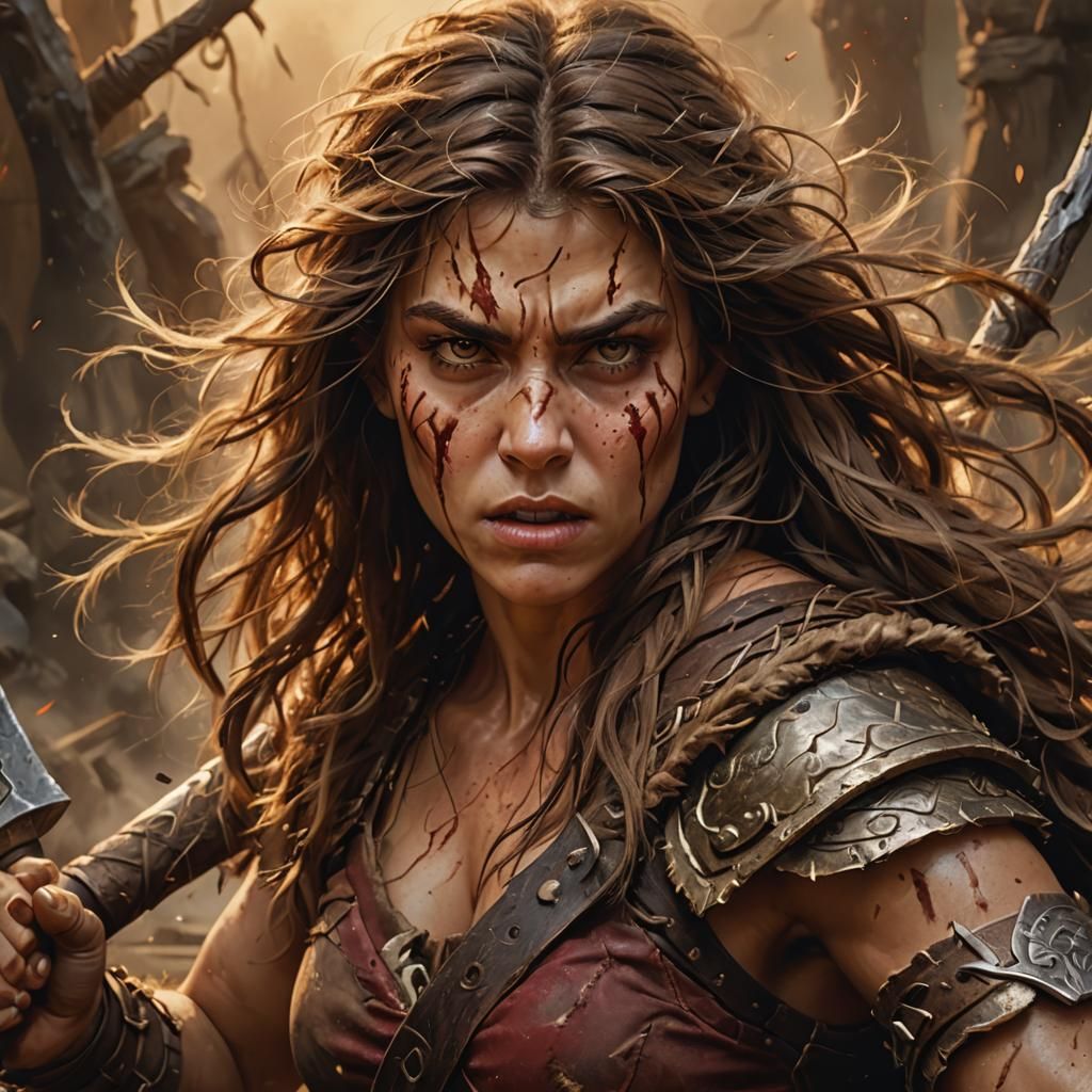 Hyper-realistic digital artwork. Close-up shot. Female barba...