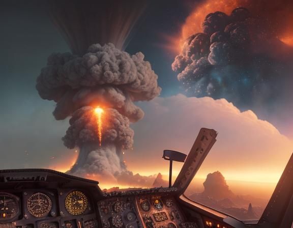 Nuclear Explosion Viewed from Cockpit in Detailed Matte Pain...