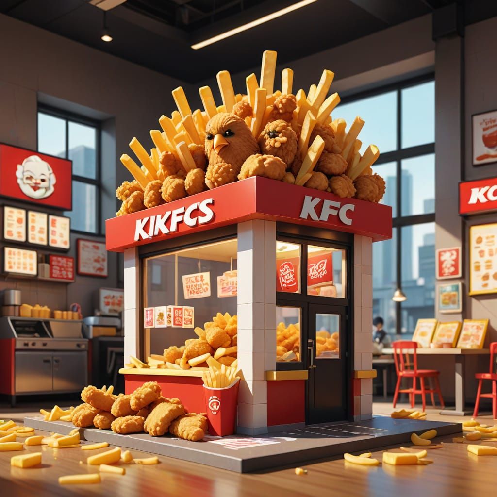 Chibi KFC Store Miniature in Vibrant Digital Art