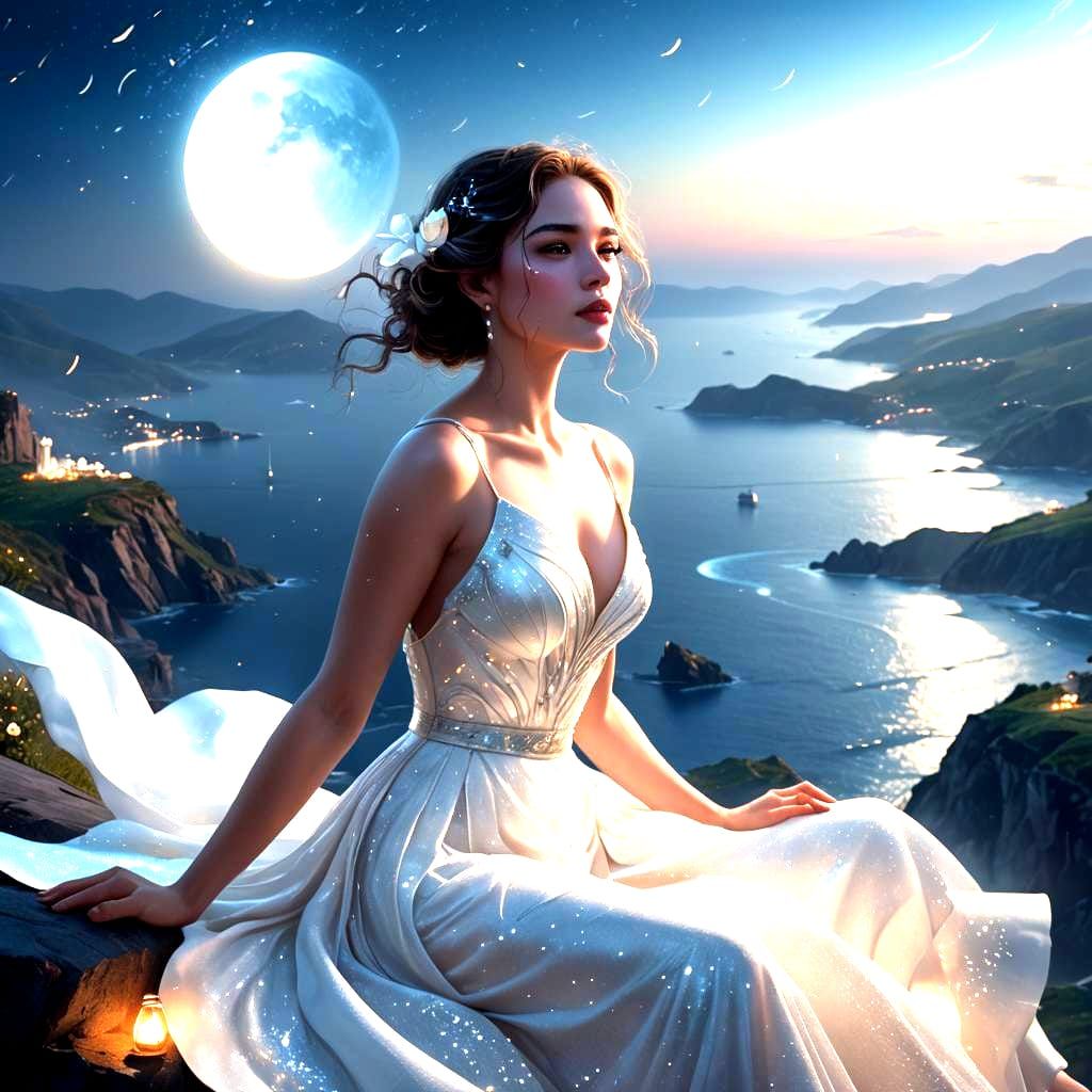 Woman in White Dress with Ocean View