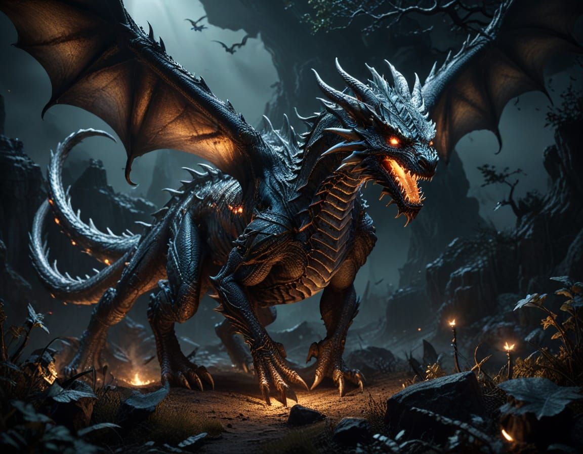 Glowing Light Dragon Above Shadowed Lands