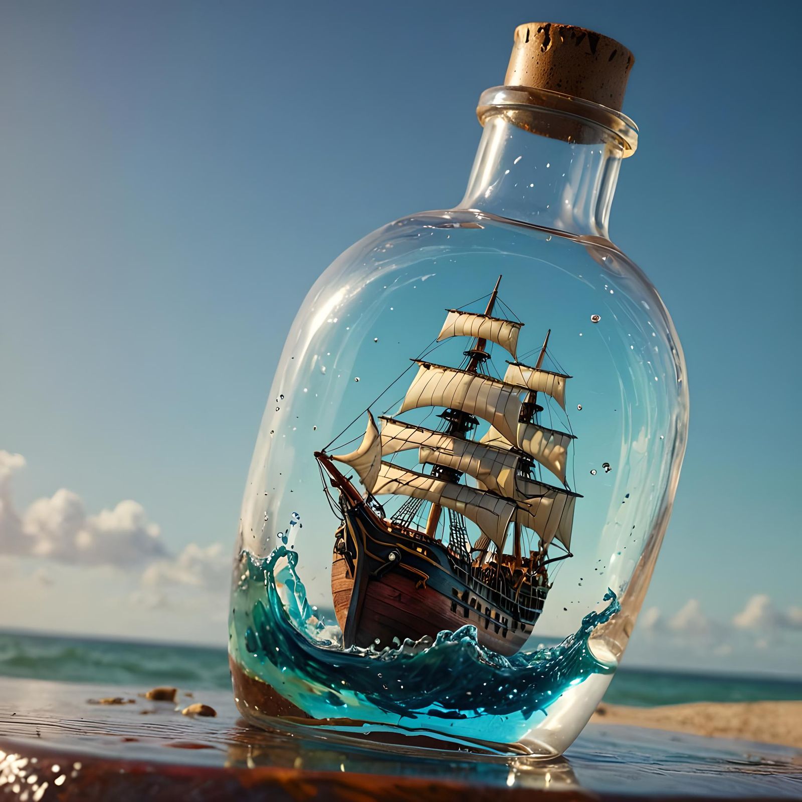 Ship in a Bottle, Hyperrealistic, splash art, concept art, m...