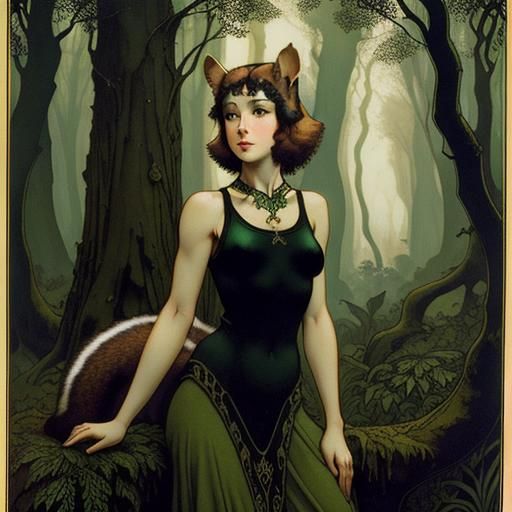 Squirrel Person in Forest, Chiaroscuro Style