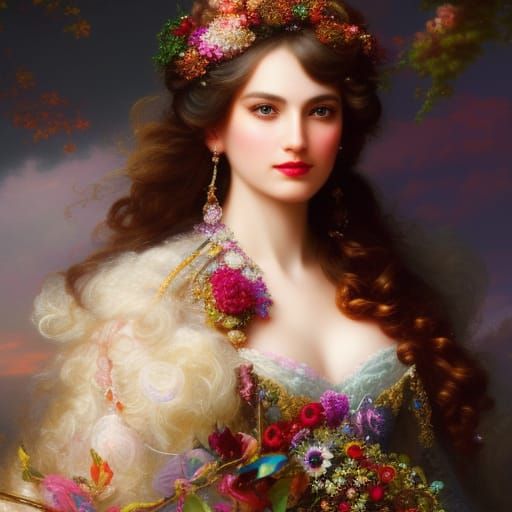 Rococo Lady Portrait with Ribbons and Gems