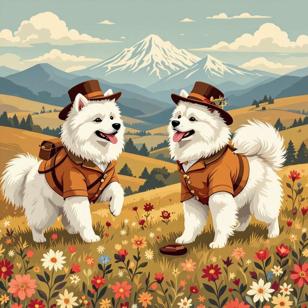 Samoyed Explorers on Socks in Victorian Style